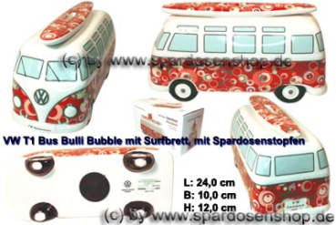 Spardose Auto VW T1 Samba Bus Bulli Bubble mit Surfbrett Gesamt